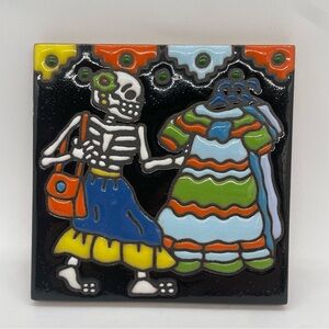 Mexican Talavera Hand-Painted Catrina Ceramic Tile